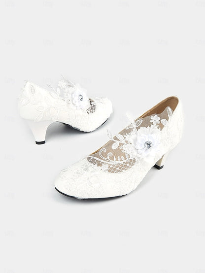 High Shoes Floral Embellishments with Lace Heel – White Bridal FashionChic