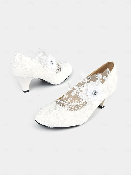 Shoes with Heel High White Embellishments Floral Bridal Lace – FashionChic