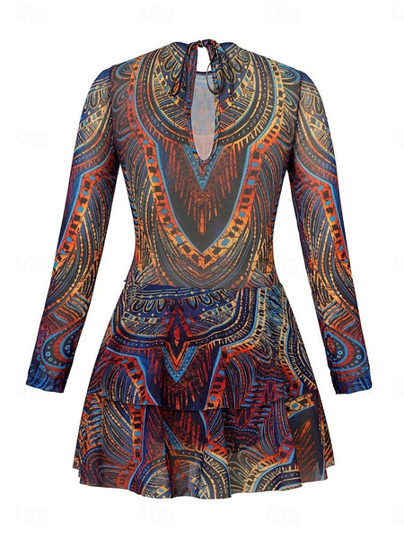 Women's One Piece Swimsuit with Skirt Boho Dress Tummy FashionChic