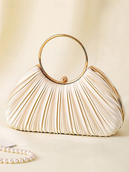 Handle Clutch - with Pleated Elegant Gold Ring Velvet Green FashionChic
