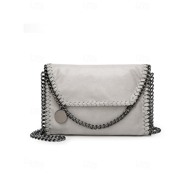 Leather Faux Bag with Chain Red Whipstitch Shoulder Detailing FashionChic