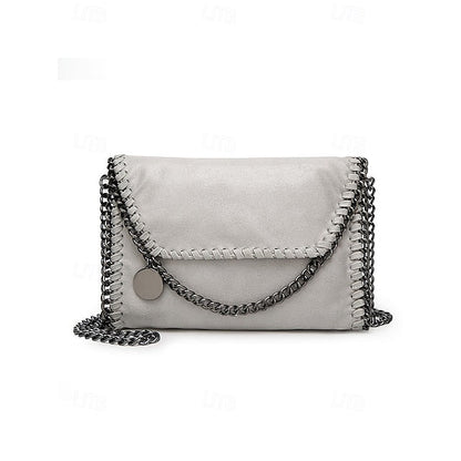 Leather Faux Bag with Chain Red Whipstitch Shoulder Detailing FashionChic