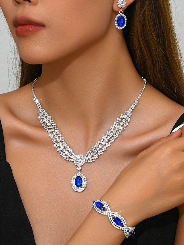 – Jewelry Luxury Set Green Women for Crystal Necklace Elegant FashionChic