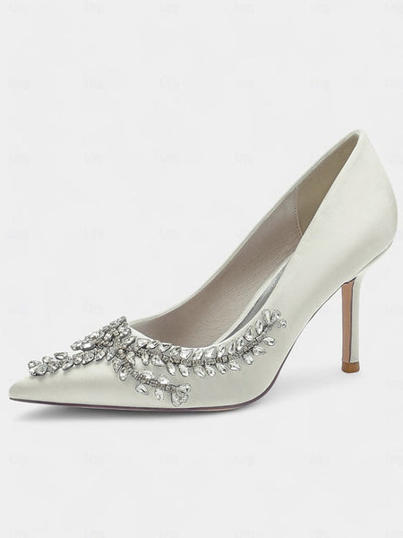 Stiletto Satin Heels – Women's Rhinestone-Embellished FashionChic