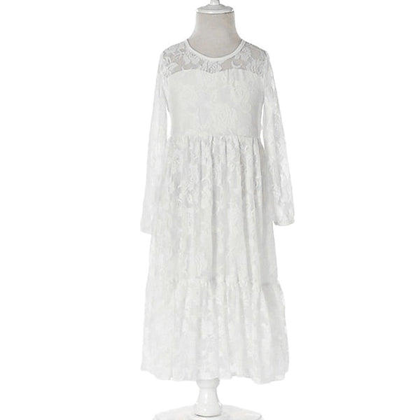 Girl Flower Colored Dress Girls' Long Kids Solid FashionChic