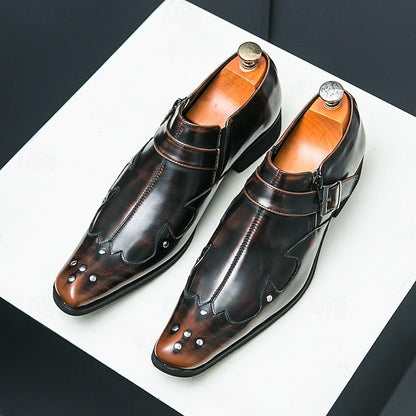 Formal Monk Black – Dress Men's Strap Leather Shoes FashionChic