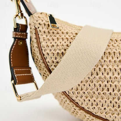 Straw Leather Women's Boho Crossbody Bag with Adjustable FashionChic