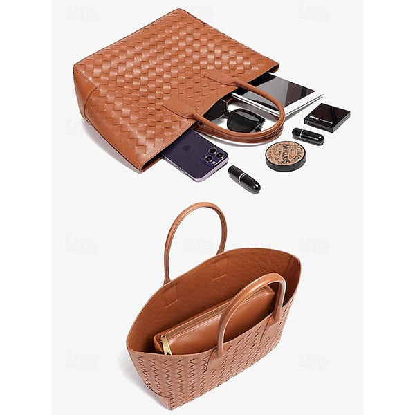 Tote Brown Woven and Women's Leather Bag Stylish – FashionChic