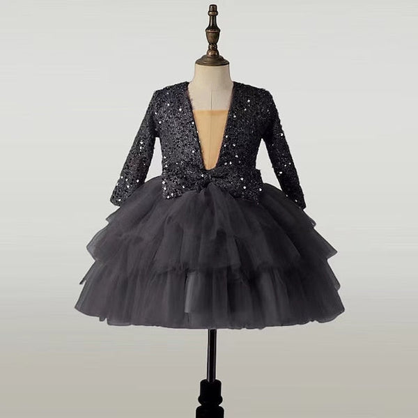 Long Party Girls' Dress Performance Sequin Sleeve Kids FashionChic