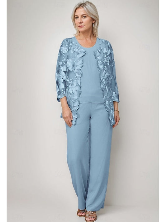 Mother Crew Neck of Elegant the Bride 3 Piece Pantsuit Dress FashionChic
