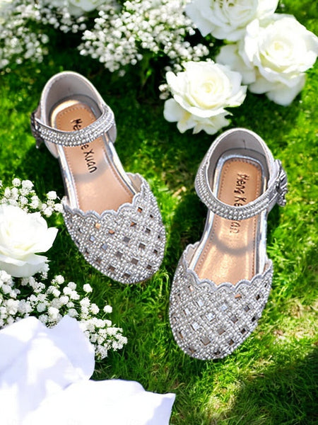Sparkly Scalloped Jane �?Shoes Mary Girls' Rhinestone FashionChic