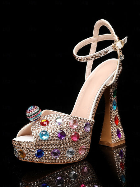 with Heel Women's Matching Rhinestone Platform Sandals High FashionChic