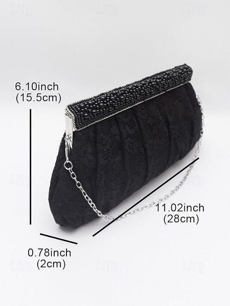 Beaded Black Women's with Bag Lace Clutch Elegant Evening FashionChic