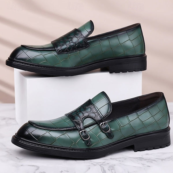 Loafers – Leather Crocodile Faux Pattern with Brown Men's FashionChic
