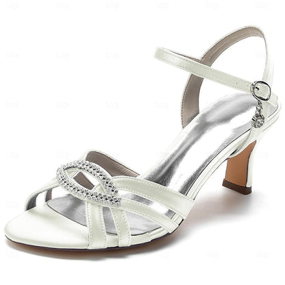 Women's Satin Dark Blue Heels Strappy with Rhinestone FashionChic
