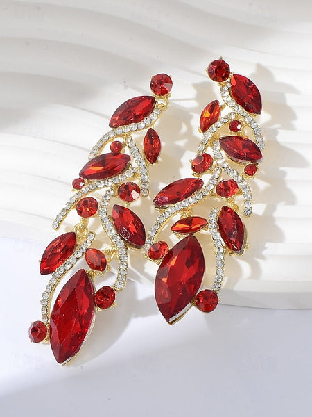 Leaf Earrings Crystal Women's Gold Design Elegant - FashionChic