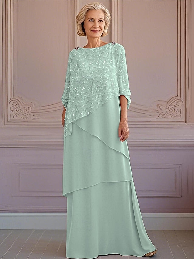 Lace Jewel A-Line of the Elegant Dress Tier Bride Vintage Mother FashionChic