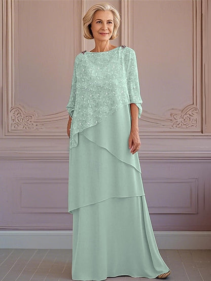 Lace Jewel A-Line of the Elegant Dress Tier Bride Vintage Mother FashionChic