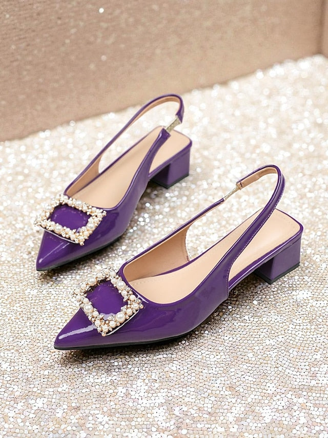 Women's Toe - Leather Pointed Purple Pumps Patent Slingback FashionChic