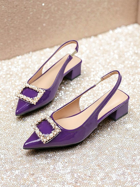 Women's Toe - Patent Purple Slingback Leather Pumps Pointed FashionChic