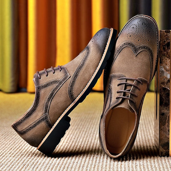 Brogue Brown Vintage Lace-Up Derby Men's Dress – Shoes FashionChic