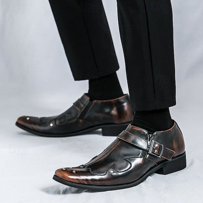 Formal Monk Black – Dress Men's Strap Leather Shoes FashionChic