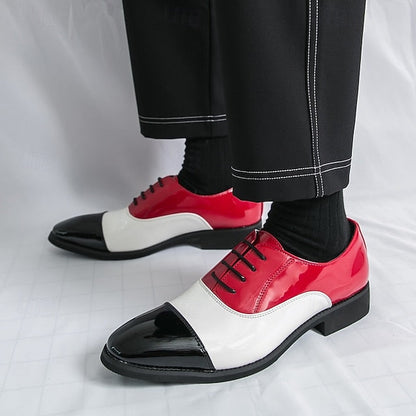 Red and Leather Shoes Patent Men's Oxford – White FashionChic