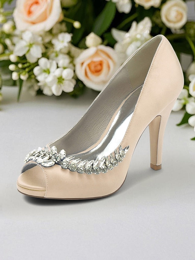 Peep-Toe Luxury – Embellishment Satin Crystal Blue with Heels FashionChic