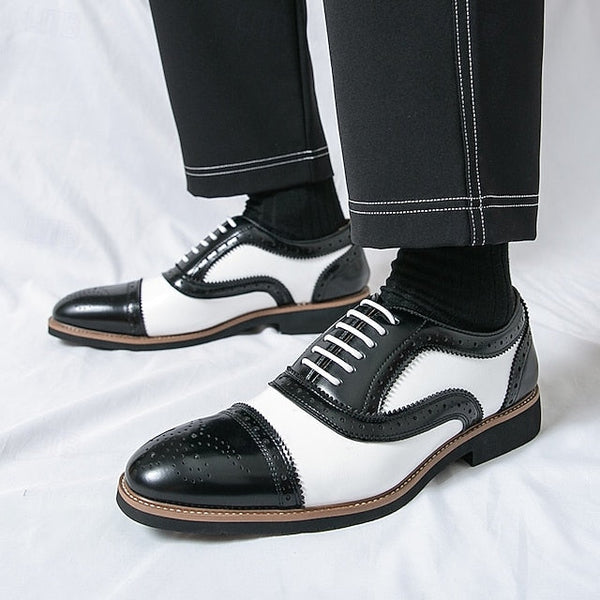 Men's Classic with Brogue Brown Oxford White Shoes and FashionChic