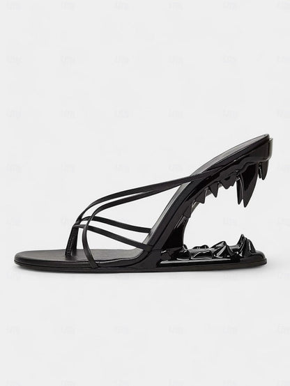 - Gold Sandals Unique Heel Design Flat with Metallic Sculpted FashionChic