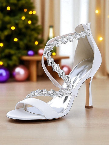 Women's Heel Sandals High White - Strappy Rhinestone FashionChic