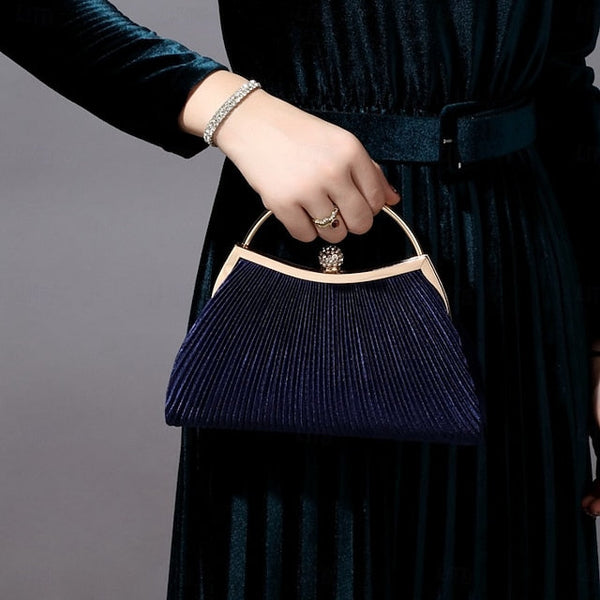 Elegant Clutch Navy – Blue Evening Pleated Women's Velvet FashionChic