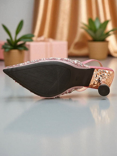 Heels Party Rhinestone Slingback Toe Pink Pointed - Women's FashionChic