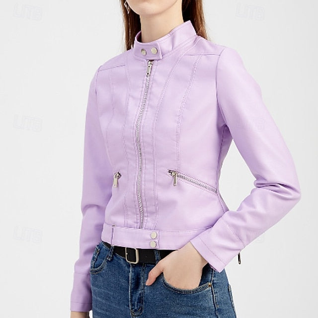 Women's Leather Faux Jacket Pocket Zipper Comfortable FashionChic