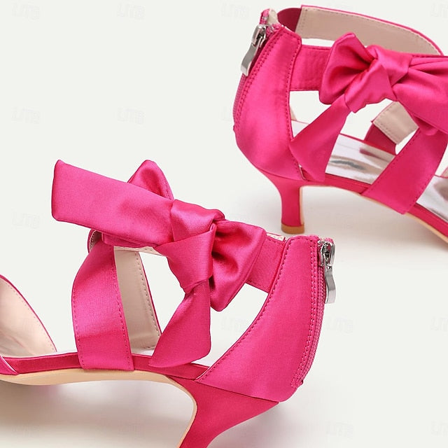 Heel Women's Bowknot Shoes Open Wedding Bridal Kitten FashionChic