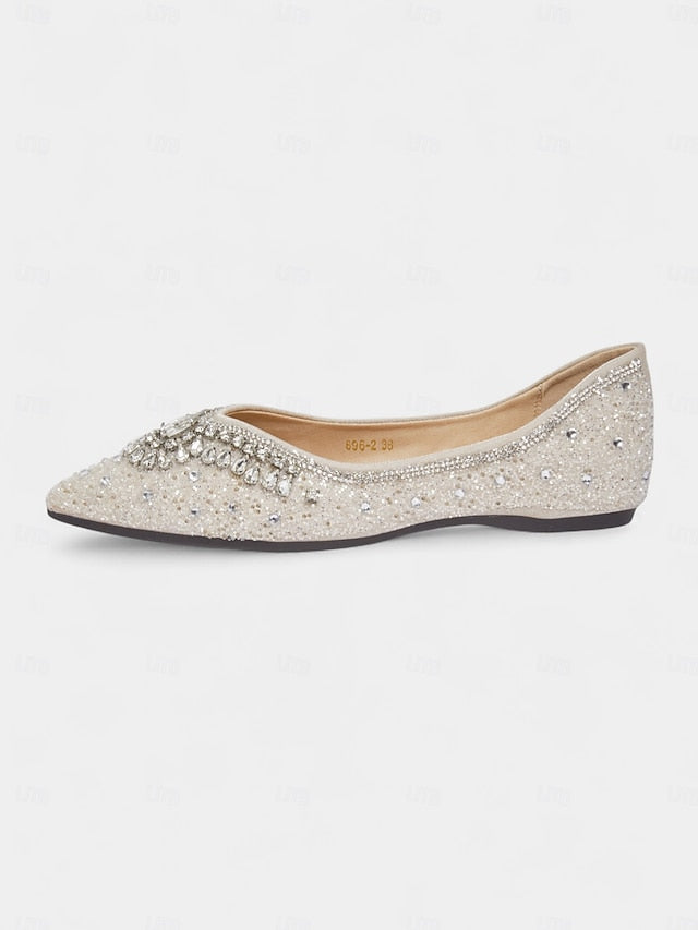 with Pointed Crystal Flats Glitter Women's Toe Silver FashionChic