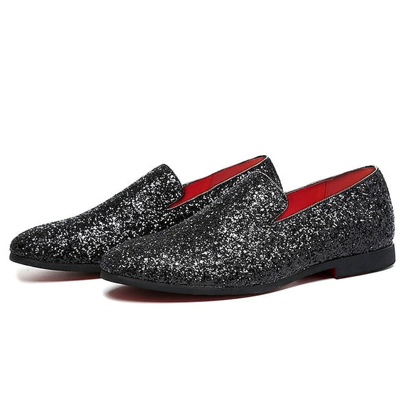 Glitter Silver and with Loafers Design Slip-On Men's FashionChic