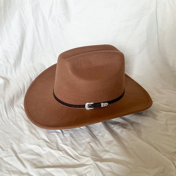 Western Men's Woolen Cowboy Hat Metal Buckle Vintage Knight FashionChic