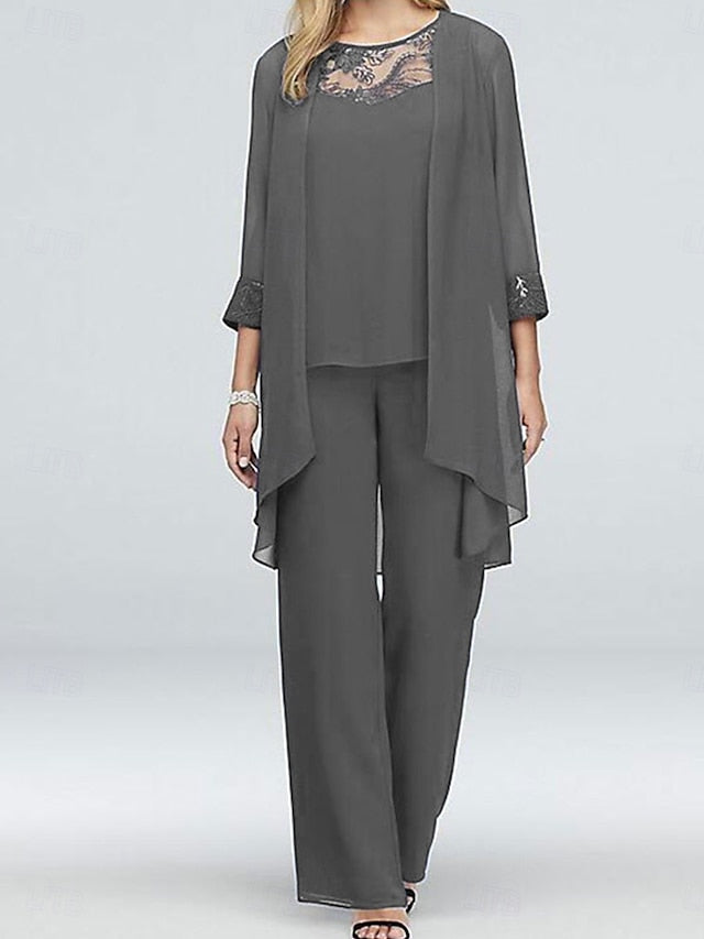 Crew of 3 Dress Elegant Neck the Vintage Mother Bride Piece FashionChic