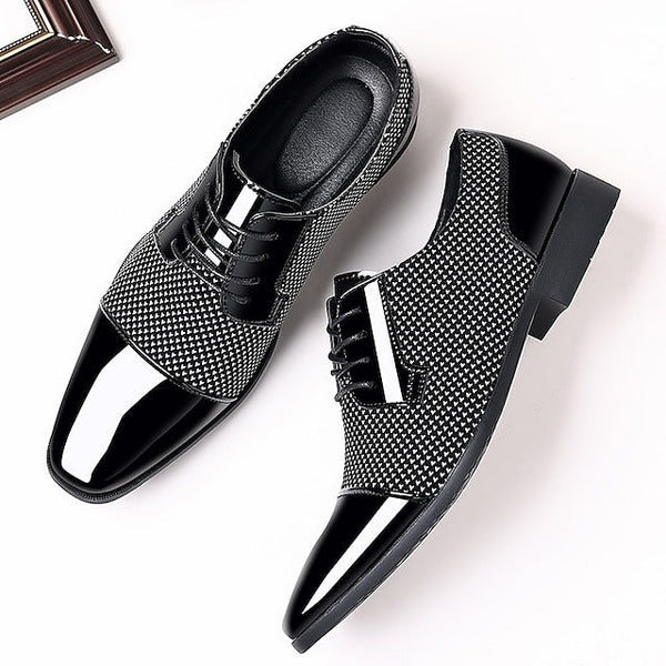 Lace-Up Faux Men's Formal Black Leather Shoes Patent Dress FashionChic