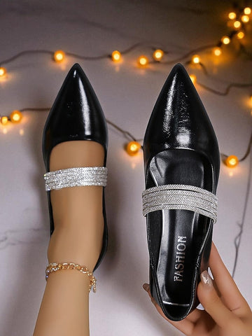 Women's Black Flats Patent Toe Elegant Pointed - Leather FashionChic