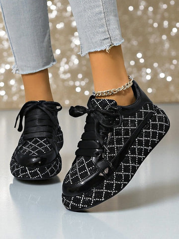 Silver Quilted Women's - Rhinestone Sneakers and Black FashionChic