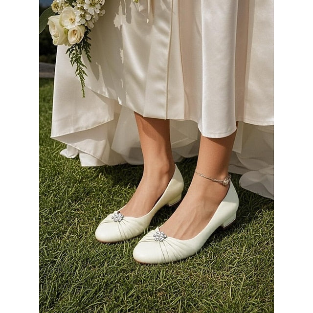 Blue Light Rhinestone Wedding Flats Women's Satin with FashionChic