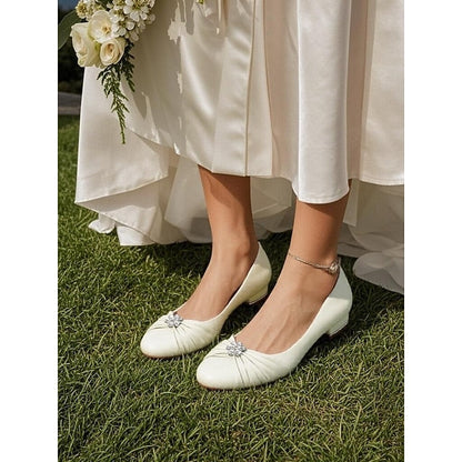 Blue Light Rhinestone Wedding Flats Women's Satin with FashionChic