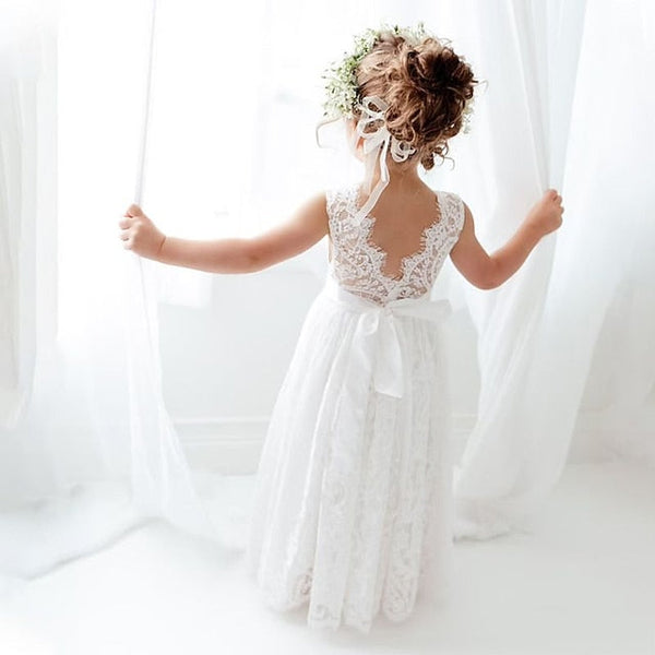 Solid Party Girls' Wedding Colored Sleeveless Kids Dress FashionChic