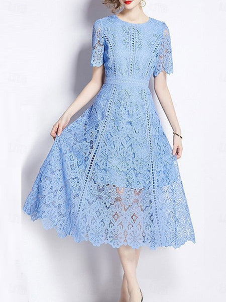 Crew Neck Dress Tea Length Bride of the Mother Elegant FashionChic