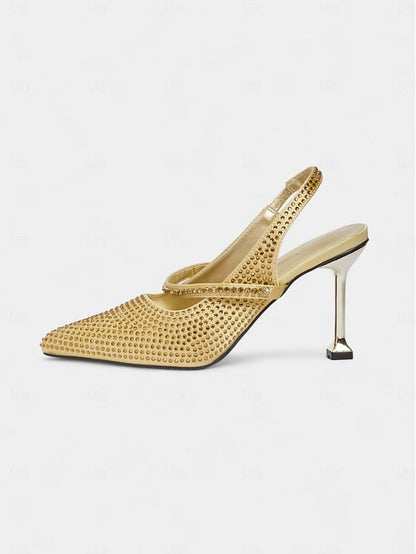 Sparkly Pointed - Heels Gold Toe Rhinestone Women's FashionChic