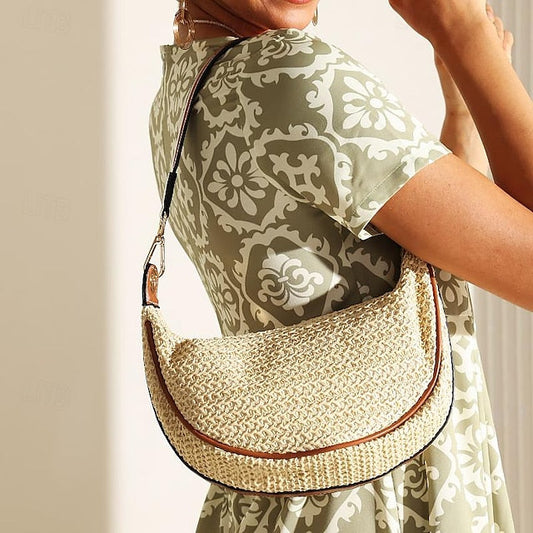 Straw Leather Women's Boho Crossbody Bag with Adjustable FashionChic