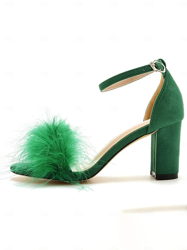 – Wedding Block Women Feather-Embellished for Sandals Heel FashionChic