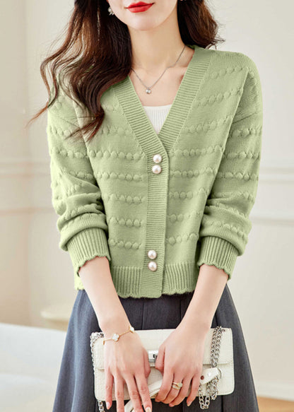 Vogue Green V Neck Button Knit Coat Fall QC030 shopify